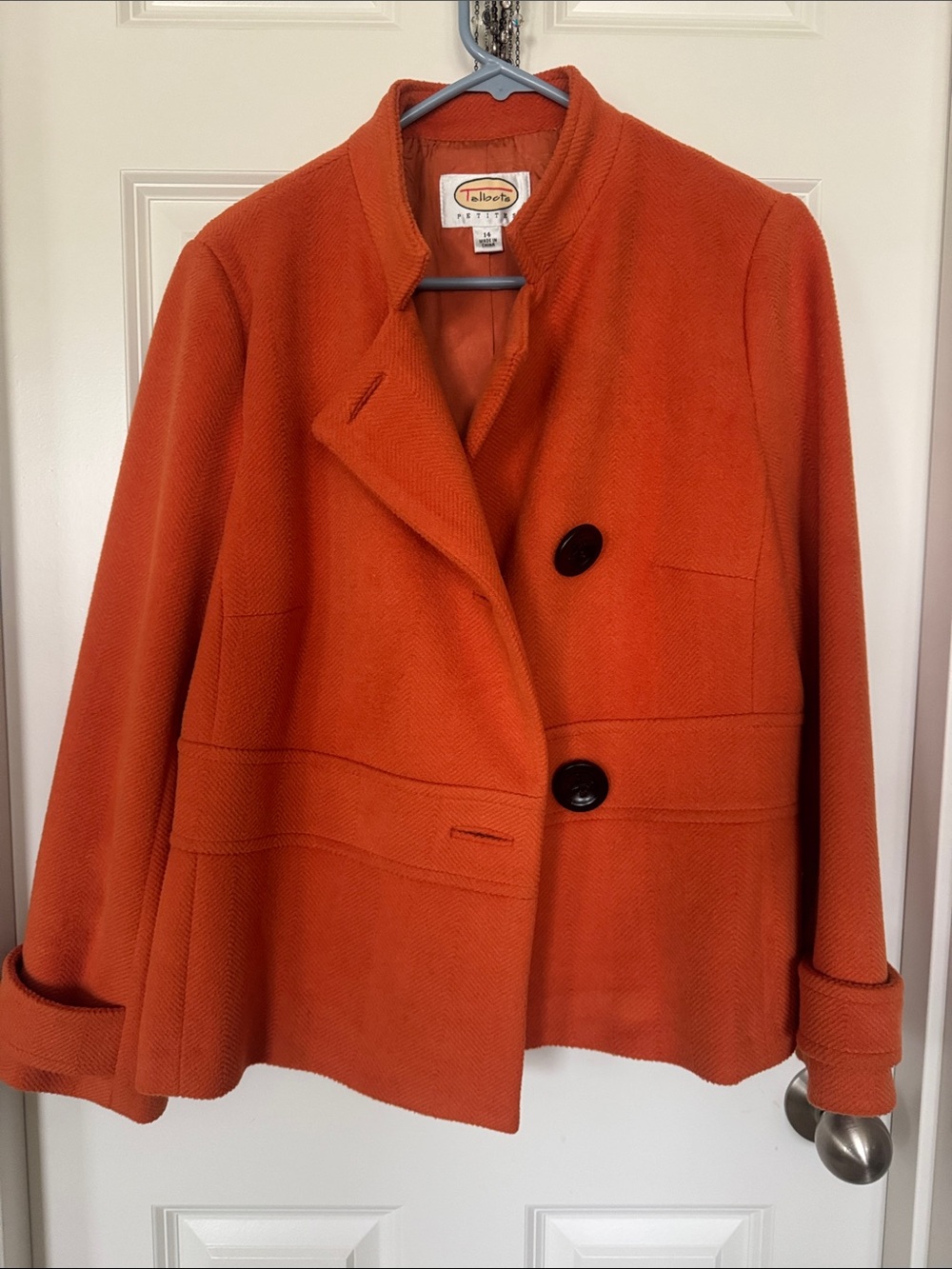 Talbots Bold Orange Wool-Blend Short Pea Coat